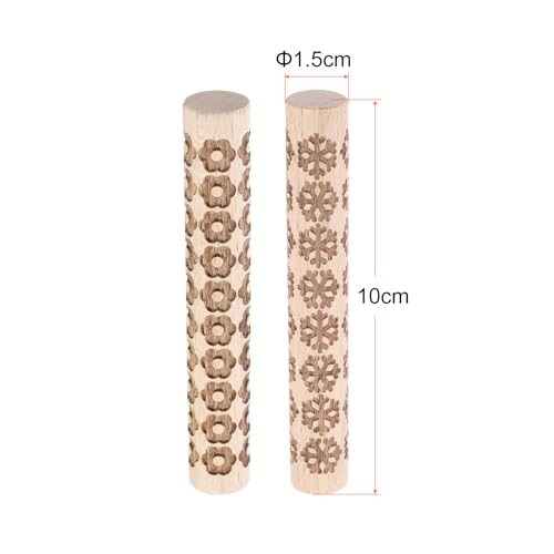HARFINGTON 2pcs Wood Clay Roller 4"Snowflake Flower Pattern Rolling Pins Pottery Tools Wood Grain Texture Rollers for Clay Baking Dough Playdough DIY - style: Snowflake + Flower