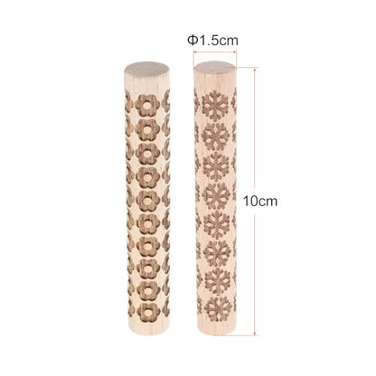 HARFINGTON 2pcs Wood Clay Roller 4"Snowflake Flower Pattern Rolling Pins Pottery Tools Wood Grain Texture Rollers for Clay Baking Dough Playdough DIY - style: Snowflake + Flower
