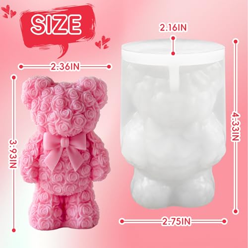 Bear Candle Molds, Standing 3D Rose Flower Bear Casting Molds - color: 1 PCS Rose Bear Candle Molds