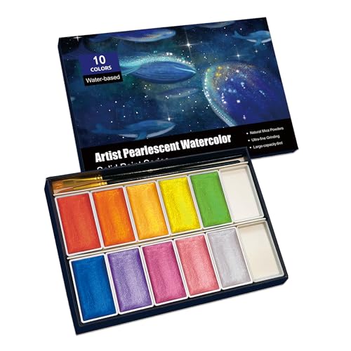 6ML Shimmer Watercolor Paint Set, 10 Colors Glitter Metallic Watercolour Painting Sets, Solid Pearl Water Color Paints for Artists, Amateur Hobbyists and Painting (10 Colours) - color: 10 Colours（6ml）