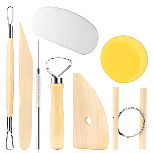 8 Pieces Pottery Tools, Clay Tools, Cay Sculpting Tool | Pottery Tool Kit for Pottery and Smoothing, Cleaning, Carving, Shaping and Sculpting - color: Wood Color