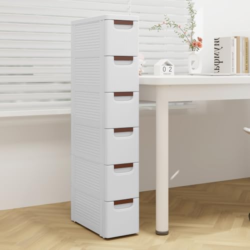 POWERSTONE 6-Drawer Plastic Storage Cart, Narrow Organizer Rolling Cart with 4 Wheels, Space-Saving Slim Mobile Utility for Bathroom, Office & Classroom - size: 43"H 6 Drawer