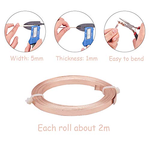 Fashewelry 5mm Aluminum Flat Wire Rose Gold Bendable Metal Craft Wire 6.56Ft x 5 Rolls for Bezel Sculpting Armature Jewelry Making Gem Metal Wrap Total 32.8 Feet - color: Flat-5mm-PeachPuff