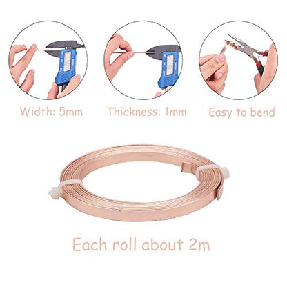 Fashewelry 5mm Aluminum Flat Wire Rose Gold Bendable Metal Craft Wire 6.56Ft x 5 Rolls for Bezel Sculpting Armature Jewelry Making Gem Metal Wrap Total 32.8 Feet - color: Flat-5mm-PeachPuff