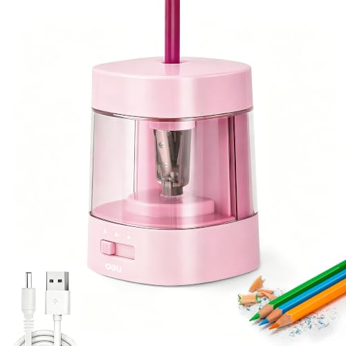 Deli Electric Pencil Sharpener, Automatic Pencil Sharpeners, Light Pink | Suitable for No.2 Pencils Colored Pencils, USB & Battery Operated Pencil Sharpener for School, Home, Office, Classroom - color: Light Pink