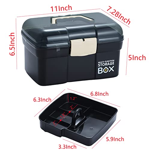 Kinsorcai 11'' Plastic Box Organizer with Removable Tray, Sewing Organizer, Craft & Art Supply Multipurpose Storage Box for Cosmetic (Black) - color: Black