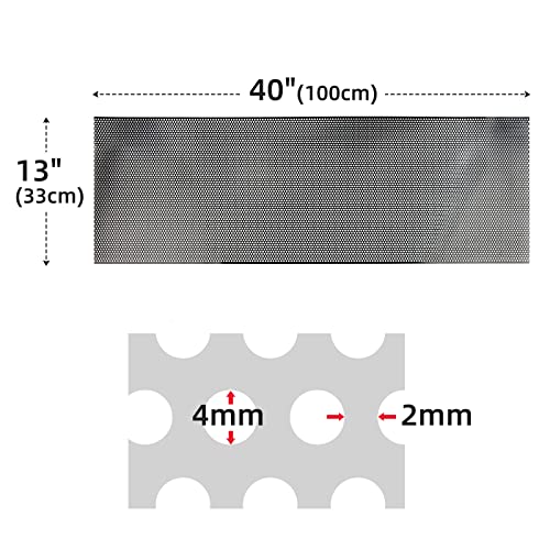 AggAuto Universal 40"x13" Car Grill Mesh 4mm Round Hole Black | Aluminum Alloy Automotive Grille Insert Bumper, One of the Most Multifunctional Shape Grids 100x33cm - size: 4mm Round Hole - Black