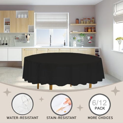 D&Z 12 Pack Black Disposable Plastic Tablecloth, 84" Round Table Cover - color: Black, size: 12 Pack 84" Round