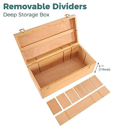VISWIN 16"x8"x6" Large Art Storage Box, Double-Layered Solid Beech Wooden Tool Box for Art Supplies, Wooden Tool Box for Paint Brush, Pen, Pastel, Paining Supplies - size: Two layers