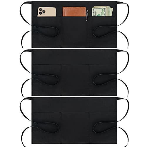 BOHARERS Cotton Server Aprons 3 Pack Waiter Waitress Apron Short Apron with Pockets Restaurant BBQ 12 Inch Black - color: 03 Pack Black