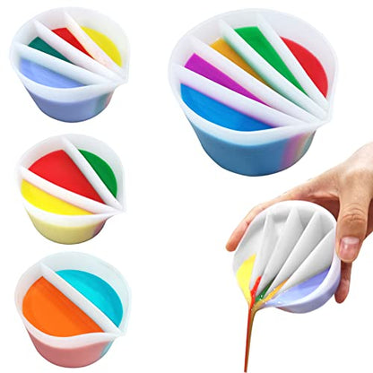 Split Cup for Paint Pouring Fluid Art Silicone Split Cup Resin Pouring Painting Tools DIY Making Drawing Accessories Reusable Split Cup with Dividers (5 Channels) - color: 5 Channels