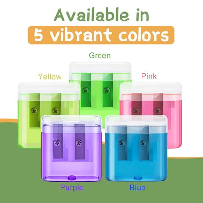 60 Pack Bulk Pencil Sharpeners, Double Hole Manual, with Lid, Small | Handheld Pencil Sharpeners, Multicolor Manual with Lid, for Classroom School Supplies - size: 60 Pcs
