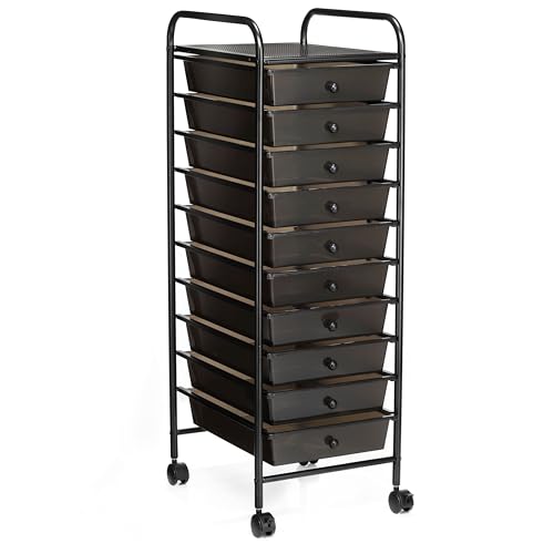 Simply Tidy 10 Drawer Matte Black Rolling Cart - Mobile Organizer with Removable Drawers, Swivel & Locking Casters, Durable Tubular Frame - 1 Set - color: Matte Black