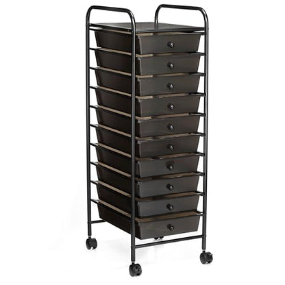 Simply Tidy 10 Drawer Matte Black Rolling Cart - Mobile Organizer with Removable Drawers, Swivel & Locking Casters, Durable Tubular Frame - 1 Set - color: Matte Black