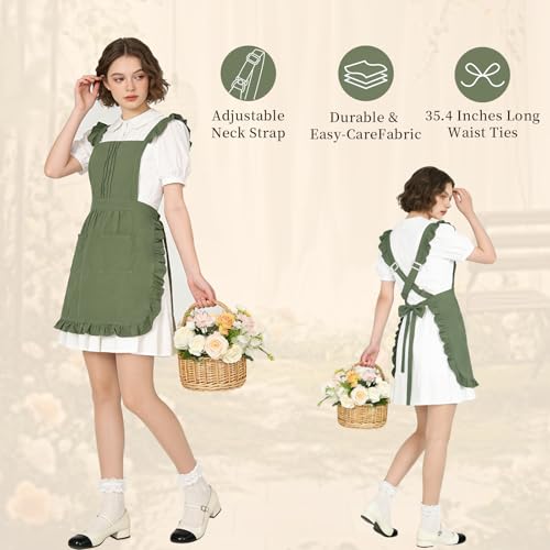 Vintage Ruffle Apron for Women, Cute Kitchen Apron for Cook - color: Green