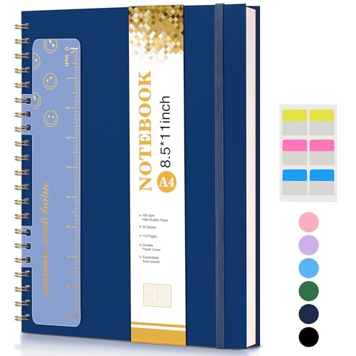 Spiral Notebook Journal 8.5” x 11”, A4 Large Notebooks for Women Men, College Ruled Lined Journal, 100 GSM Paper, Plastic Hardcover Spiral Bound Journals for Work School Note Taking Business, Navy - color: Navy, size: Line