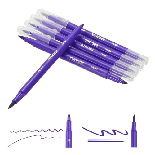 PATIKIL Dual Brush Markers, Deep Purple Fine and Brush Tip Pen Artist Colored Marker Set Supplies for Adult Coloring Books Lettering Journaling Calligraphy Drawing Doodling, 6 Pcs - color: Deep Purple