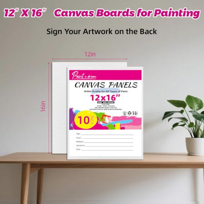 10 Pack 12"x16" Canvas Panels 100% Cotton for Acrylics & Oils | Gesso Triple Primed, Acid-Free & Non-Toxic, Art Painting Supplies for Gifts, Canvas Boards Ideal for Kids, Adults & Artists - size: 12x16" - 10Pack