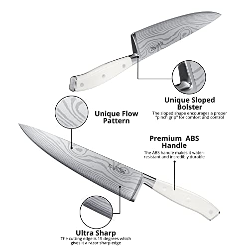 Yatoshi 12 Piece White Knife Block Set - Pro Kitchen Knife Set Ultra Sharp High Carbon Stainless Steel with Ergonomic Handle - color: White, size: 12-Piece