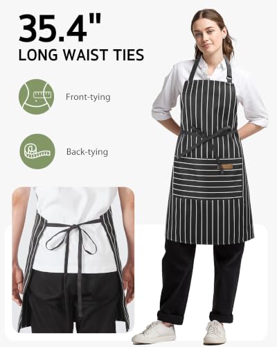 Syntus Apron for Men Women, Adjustable Cooking Kitchen Apron with 2 Pockets | Machine Washable, Firm Stitching, Stain Resistance, Long Tie Straps, 2 Pockets, Versatility, Unisex Use, Gift, BBQ - color: Basic Stripe Black Brown, style: 2 Polycotton