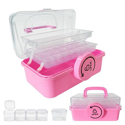 3-Layer Craft Organizer with 18 Small & 8 Mini Compartments,Pink