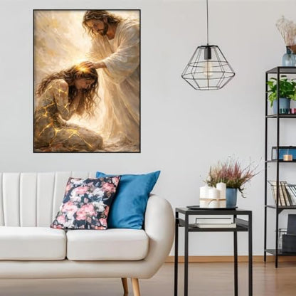WUDWL Jesus Diamond Art Kits for Adult Diamond Painting Kits for Adults | Christian Jesus DIY Painting Diamond Painting Kits 5D Diamond Dots Gem Art Crafts with Tools,Round Full Drill 12x16inch - color: DP04734