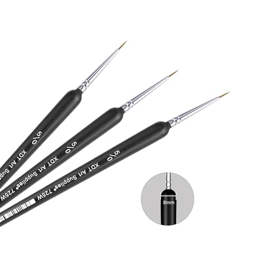XDT#725 Tiny Detail Artist Paint Brush 5 Piece Set, Fine Pointed Tip Paint Brush #00000 for Micro Painting, Nail Model Acrylic Oil Watercolor