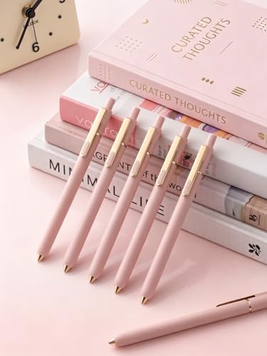 SUNEE Gel Pens, 6 Pack 0.5mm Pens Fine Point Smooth Writing Pens with Quick-Dry Black Ink, Cute Aesthetic School Office Note-Taking Pens for Journaling - Pink - color: Pink, style: 6 Pack