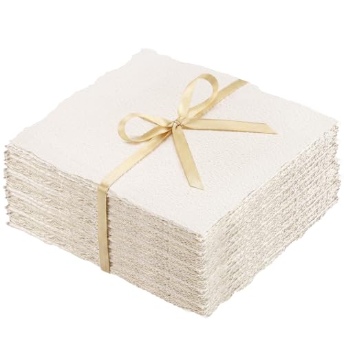 100 Sheets Watercolor Paper 6x8 in, 300 GSM, Deckled Edge, Ivory | Handmade Cold-Pressed Textured Paper, Good Absorbency, Less Warping, Ideal for Watercolor, Cards, and Invitations - size: 8 x 6inch