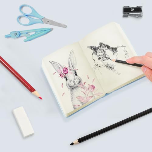 Mifuner Small Rectangle 3.5x5.5 200 Sheets 105gsm Mini Notebooks Blank Pages Sketchbooks Pocket Paint Writing Diary Memo PU Leather Cover Blue - color: 105gsm-PU Cover-Blue