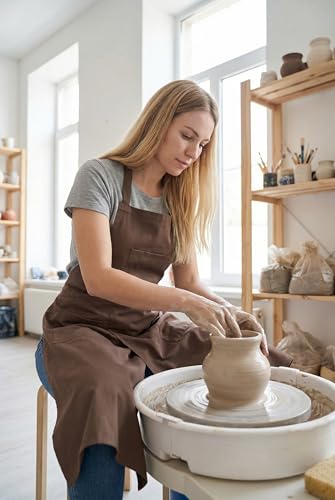 Nanxson Pottery Apron Split Leg with 3 Pockets & Adjustable Buckle | cotton material,Long apron,adjustable waist tie,for Pottery Ceramic Wheel DIY Art Garden - color: Brown