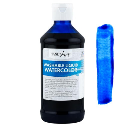 Handy Art Washable Liquid Watercolor Paint, Turquoise, 8 oz Bottle | Ready to Use Concentrated Dye-Based Liquid, Deep Color Strength, Dilute with Water, Certified Safe AP Non-Toxic, Made in USA - color: Turquoise