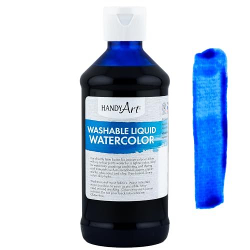 Handy Art Washable Liquid Watercolor Paint, Turquoise, 8 oz Bottle | Ready to Use Concentrated Dye-Based Liquid, Deep Color Strength, Dilute with Water, Certified Safe AP Non-Toxic, Made in USA - color: Turquoise