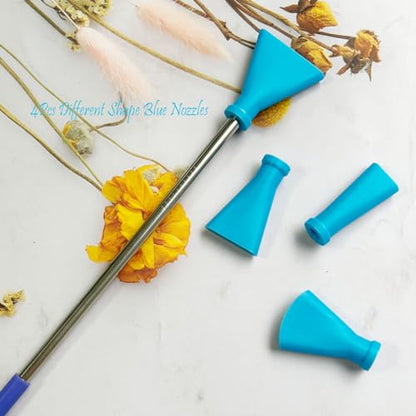 Blue Stainless Steel Straw Blow Nozzles Set for Acrylic Paint Pouring Tools, Accessories Tool for Fluid Art Bloom and Dutch Pouring,4 Set Nozzles - color: Blue
