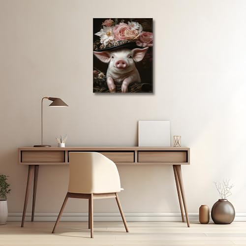 DIY Adult Paint by Number Kits on Canvas, Noble Little Pig Adult Paint by Numbers Kits, A Pig Wearing a Flower Hat Painting-by-Numbers, Color by Number Canvas Art Crafts Home Decor, 16 x20 Inch - color: Color-3