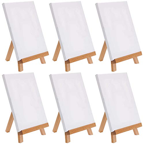 U.S. Art Supply 8" x 8" Stretched Canvas, 10.5" Small Wooden Tabletop Easel