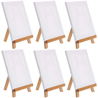 U.S. Art Supply 8" x 8" Stretched Canvas, 10.5" Small Wooden Tabletop Easel