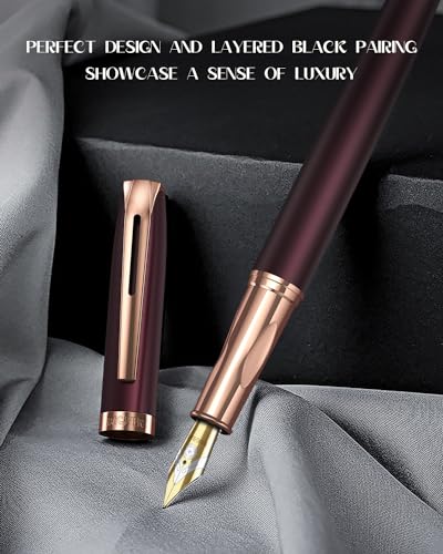 samurai Fountain Pen Set,Hand Polished Medium Nib,Calligraphy Nib(Bent Nib),Includes 8 Ink Cartridges,Ink Refill Converter*2 And Gift Box,Best Pen Gift Set for Men & Women(Dark red) - color: Dark red
