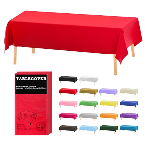 D&Z 6 Pack Red Disposable Plastic Tablecloth 54"x108" Table Cover - color: Red, size: 6 Pack 54"×108" Rectangle