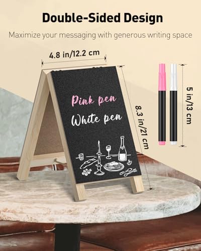 Uniclife 2 Pack A Frame Small Chalkboard Signs, 4.8 x 8.3 Inch | Double-Sided Tabletop Chalkboard Easels with Chalk Markers, Erasable Wooden Chalk Board Signs, Message Boards, Menu Boards - size: 2 Pack