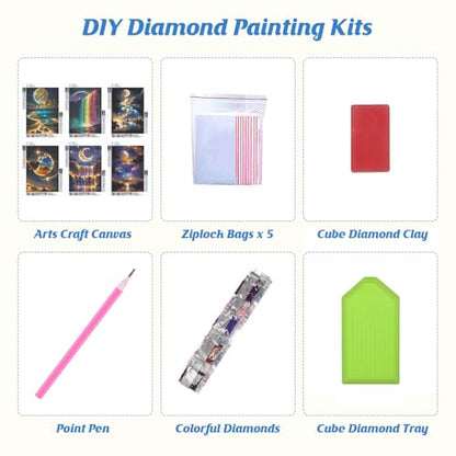 TLIOBLO 6 Packs Landscape Diamond Art for Adults, 5D DIY Diamond Painting Fantacy Kits for Beginners, Full Drill Round Diamond Art Pictures Craft Gifts 30X40cm - color: Landscape Moon