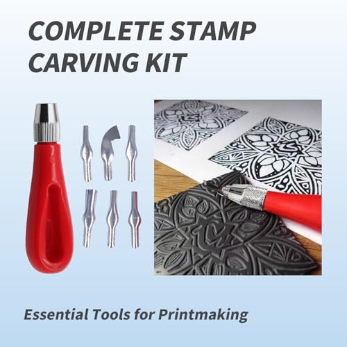 Stamp Making Kit for Adults Stamp Carving Tool Set Wood Carving Kit Carving Tool with 6 Blades Rubber Stamp Making Tools for Printmaking and DIY Projects Block Cutters