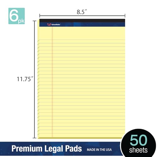 Woodlake Legal Pads 8.5 "x 11" – 6‑Pack, Wide Ruled, Premium Yellow Paper Pad No ink Bleed, Micro‑Perforated Writing Pads,50 Sheets, Letter Size Note pads for School, Office & Home, Made in USA - color: Canary, size: 8.5 x 11 Wide Ruled