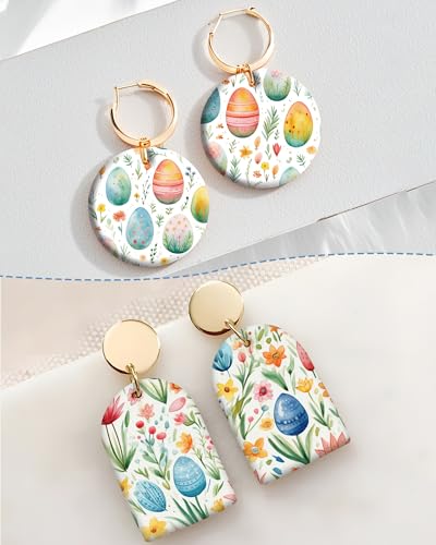Puocaon Easter Polymer Clay Transfer Paper - 18 Pcs Spring Floral Eggs Easter Clay Transfer Sheets for Earrings Jewelry Making - color: eggs plant