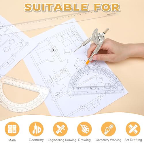 50 Pack Geometry Tool Set, Math Compass for Geometry and 6 Inch Protractor Set Include Metal Compass with Pencil and Clear Plastic Protractor for Student Classroom Office Woodworking Art Drawing - style: 50 Pack