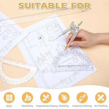 50 Pack Geometry Tool Set, Math Compass for Geometry and 6 Inch Protractor Set Include Metal Compass with Pencil and Clear Plastic Protractor for Student Classroom Office Woodworking Art Drawing - style: 50 Pack