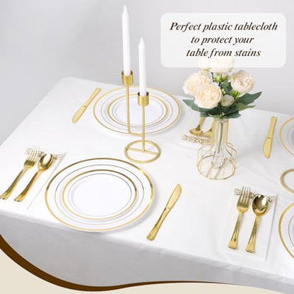 Goodluck 54 Inch X 300 Feet Plastic Table Cloths with Cutter Box, White Disposable Table Cover Roll, Plastic Tablecloth for Party, Banquet, Wedding, Birthday, Anniversary - color: White, size: 15.4" x 5.5" (Rectangular)