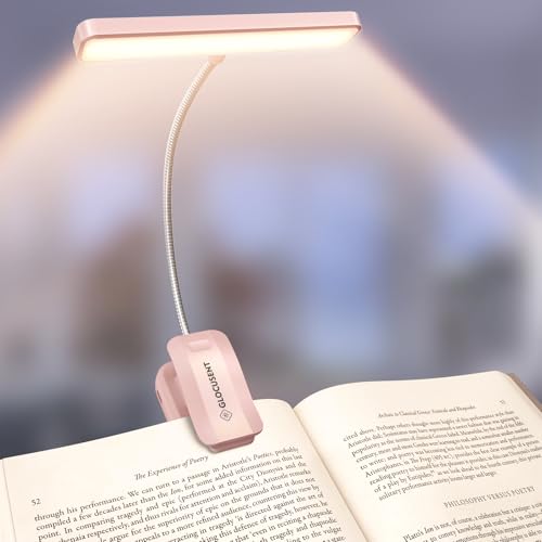 Glocusent 26 LED Reading Lights for Books in Bed, Ideal Gifts for Reader | Rechargeable Book Light, Eye Caring 5 Amber Colors Stepless Dimming, Travel Lightweight Clip-on, Book Lovers Men Women Kids - color: Pink