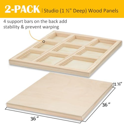 2 Pack 36x36'' Unfinished Gallery Birch Wood Canvas Panels | 1 1/2" Deep Art Cradle Boards for Painting, Pouring, Burning,Epoxy Resin, Laser Engraving Cutting - size: 36*36 2 Pack