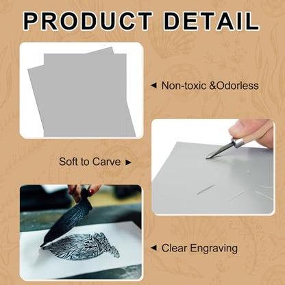 Yeaqee 8 Pcs Linoleum Block Rubber Carving Block Soft Linocut Blocks Large Linoleum Sheet Unmounted Lino Plates for Engraving Art Project Printmaking Artist Studio Supplies (4 x 6 Inch,Gray) - color: Gray, size: 4 x 6 Inch